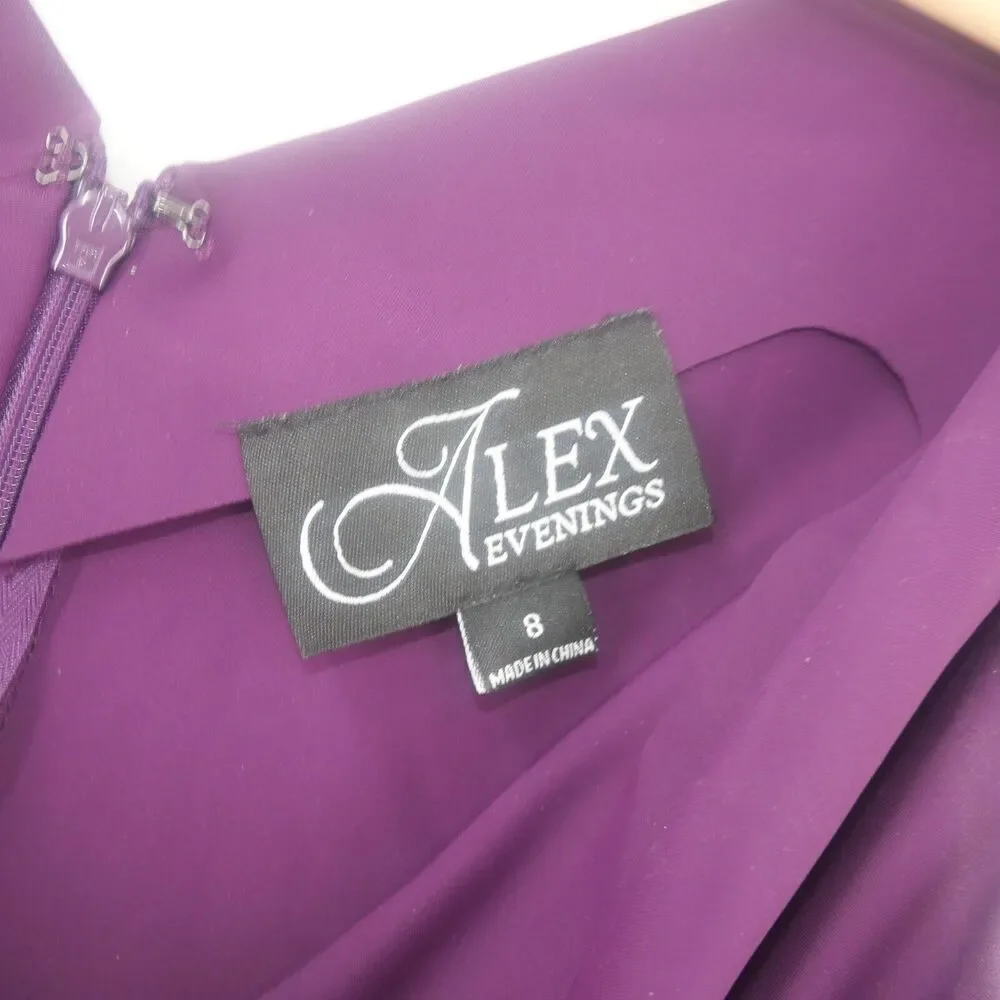 NEW Alex Evenings Summer Plum Purple Side Ruched Cocktail Dress Women's 8 $229 - Picture 9 of 12